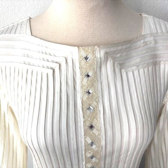 Obstinee by IKA Ivory Ribboned and Sequined Tunic Size 6 - Picture 2 of 11